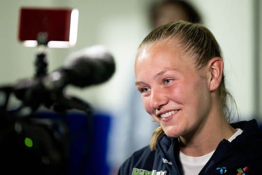 Frida Maanum of Norway is interviewed by the media