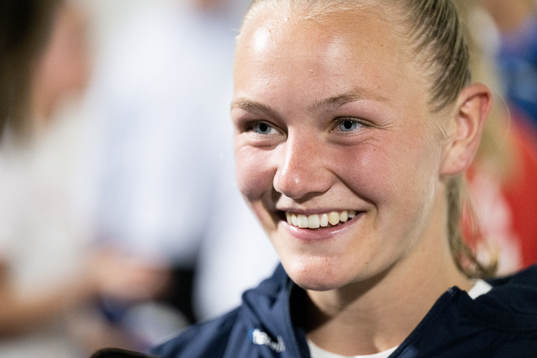 Frida Maanum of Norway is interviewed by the media