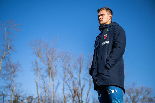 Goalkeeper Mads Hedenstad Christiansen of the Norwegian