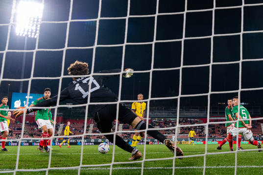 Mattias Svanberg of Sweden , not pictured, scores the 1-2