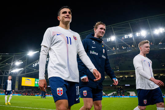 Mohamed Elyounoussi and Ola Solbakken of Norway