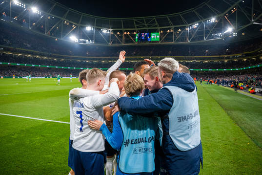 Ohi Omoijuanfo of Norway celebrates with Ola Brynhildsen,