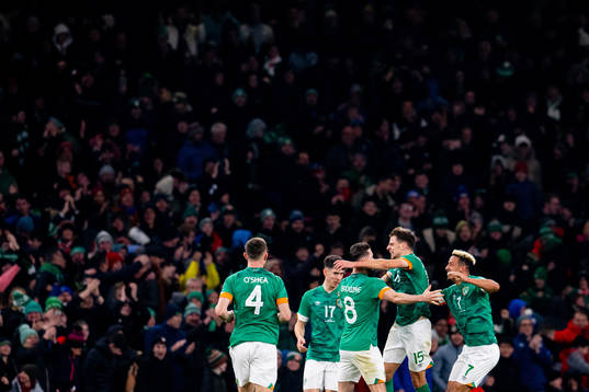 Alan Browne of Ireland celebrates with Jayson Molumby,