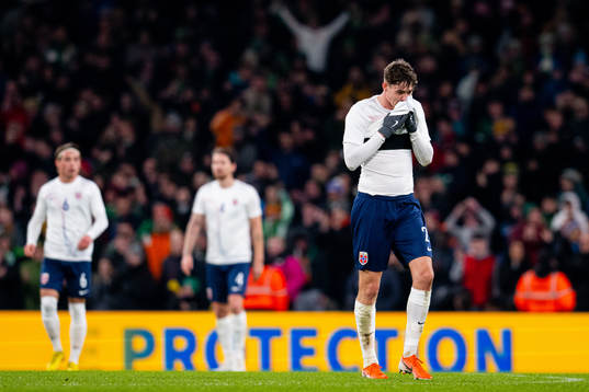 Jørgen Strand Larsen of Norway looks dejected