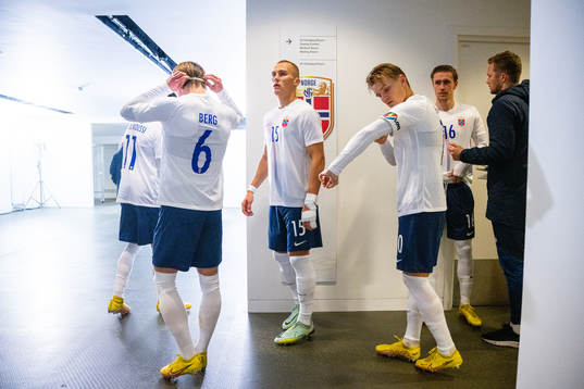 Leo Skiri Østigård and Martin Ødegaard of Norway at