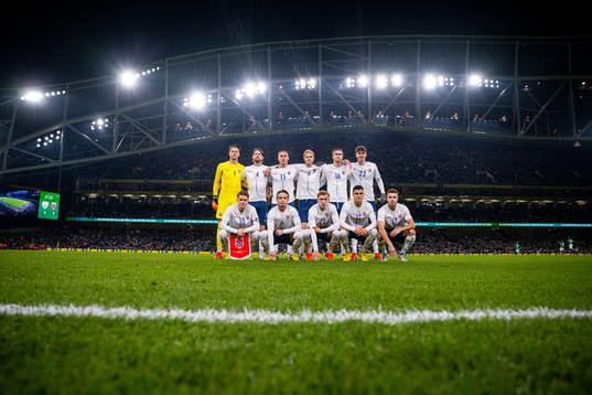 The starting eleven of Norway pose for a team photo