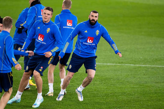 Emil Holm and Mikael Ishak of the Swedish national football
