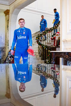 Goalkeeper Mads Hedenstad Christiansen of the Norwegian