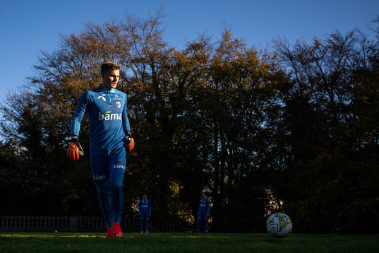 Goalkeeper Mads Hedenstad Christiansen of the Norwegian