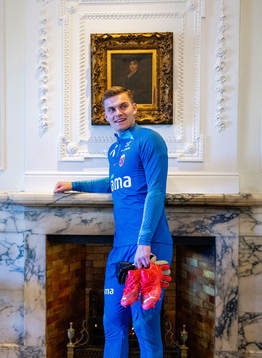 Goalkeeper Mads Hedenstad Christiansen of the Norwegian