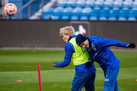 Birger Meling and Mohamed Elyounoussi of the Norwegian