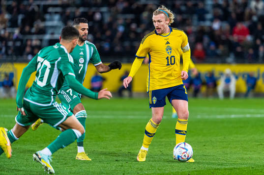 Riyad Mahrez of Algeria and Emil Forsberg of Sweden