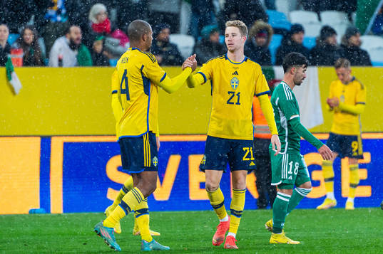 Isak Hien and Samuel Gustafson of Sweden celebrate