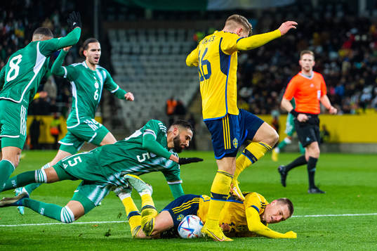 Ahmed Touba of Algeria against Viktor Gyökeres and Mattias