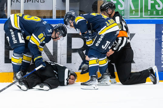 Linjedomare Anders Jansson hjälps ses om