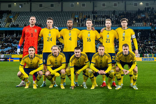 The starting eleven of Sweden pose for a photo