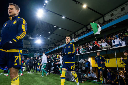 Mattias Svanberg of Sweden enter the pitch
