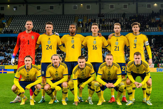 The starting eleven of Sweden pose for a photo