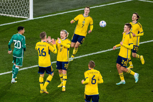 Emil Forsberg of Sweden celebrates with s16, Viktor