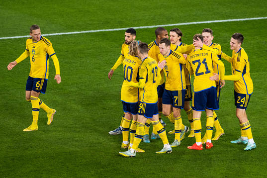 Viktor Claesson of Sweden celebrates with team mates