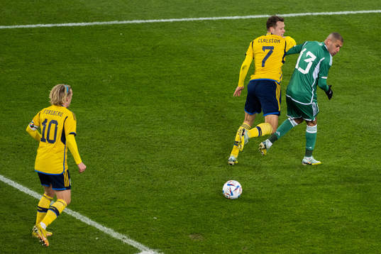 Emil Forsberg and Viktor Claesson of Sweden and Islam