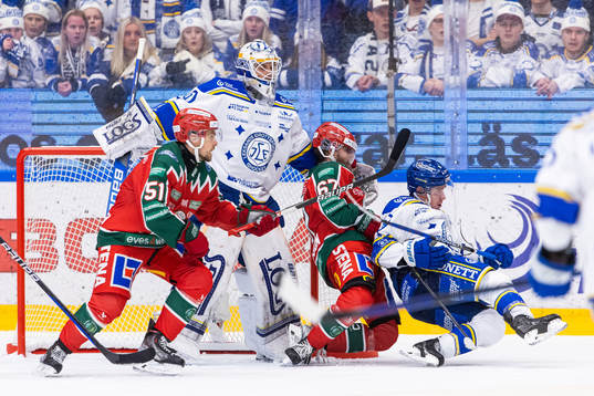 Leksands målvakt Mantas Armalis och Matt Caito