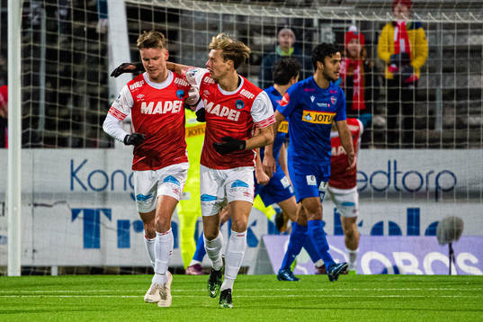 Fredrik Holmé of Kongsvinger celebrates