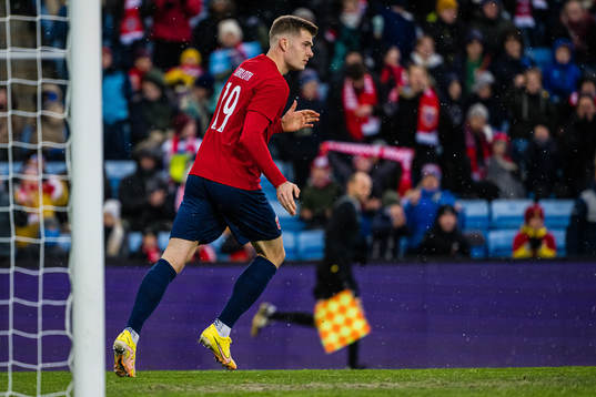 Alexander Sørloth of Norway celebrates
