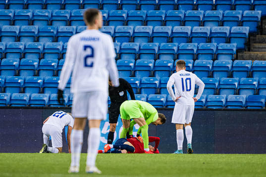Marcus Holmgren Pedersen of Norway in pain