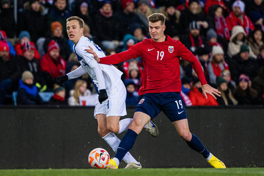 Robert Ivanov of Finland and Alexander Sørloth of Norway