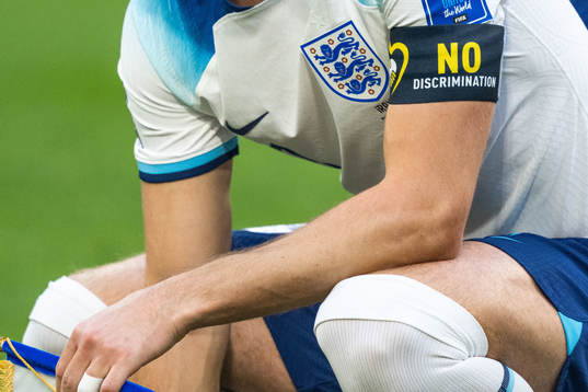Harry Kane of England with the No Discrimination captain