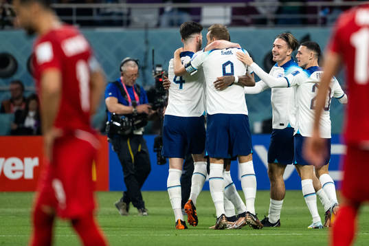 Players of England celebrate 5-1 by Marcus Rashford