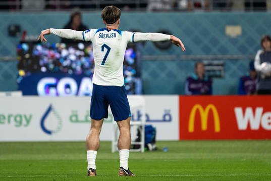 Jack Grealish of England celebrates scoring 6-1