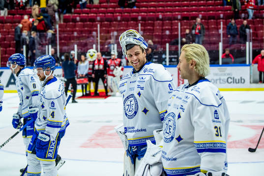 Leksands målvakt Mantas Armalis jublar