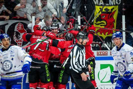 Malmö Redhawks Fredrik Händemark jublar med lagkamraterna