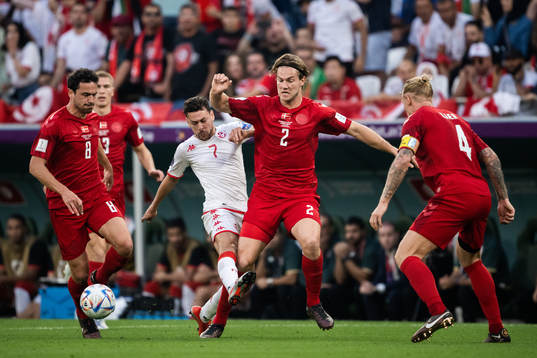 Thomas Delaney, Joachim Andersen and Simon Kjær of Denmark