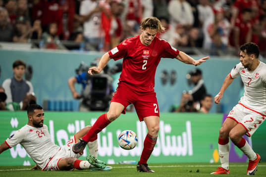 Joachim Andersen of Denmark against Ali Abdi and Youssef
