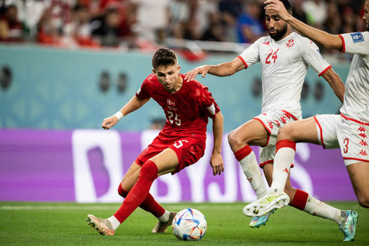 Jesper Lindstrøm of Denmark against Ali Abdi and Montassar