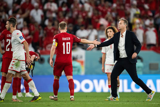 Christian Eriksen and head coach Kasper Hjulmand of Denmark