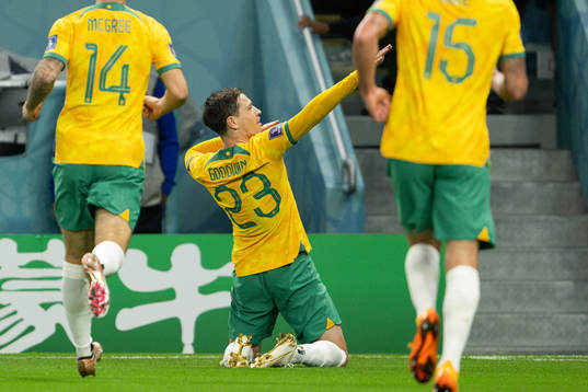 Craig Goodwin of Australia celebrates the 0-1 goal