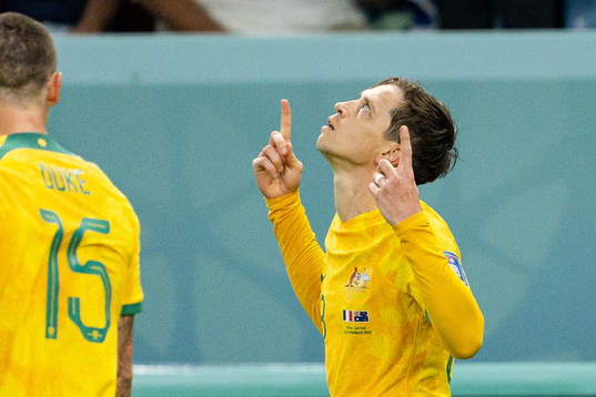 Craig Goodwin of Australia celebrates the 0-1 goal