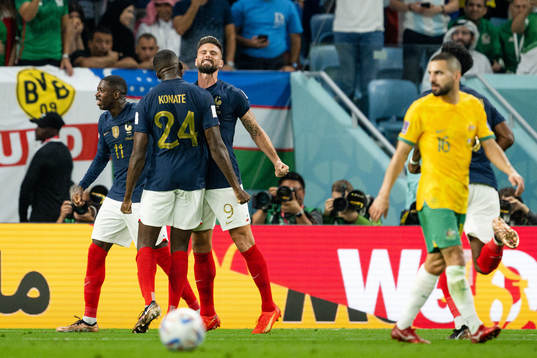 Ousmane Dembele, Ibrahima Konate and Olivier Giroud of