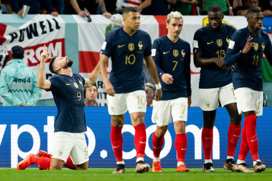 Olivier Giroud of France celebrates the 2-1 goal