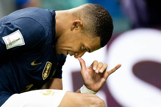 Kylian Mbappe of France celebrates the 3-1 goal
