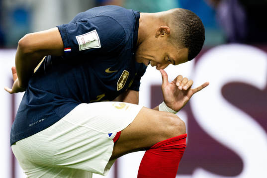 Kylian Mbappe of France celebrates the 3-1 goal