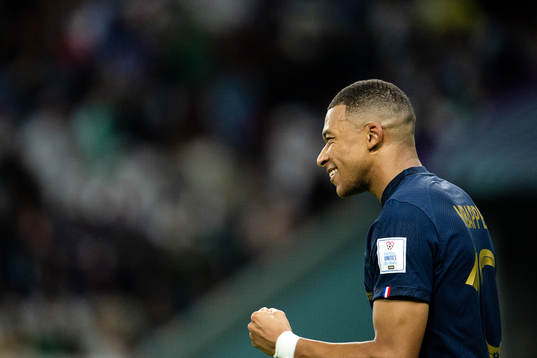 Kylian Mbappe of France celebrates the 3-1 goal