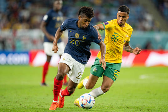 Kingsley Coman of France and Keanu Baccus of Australia