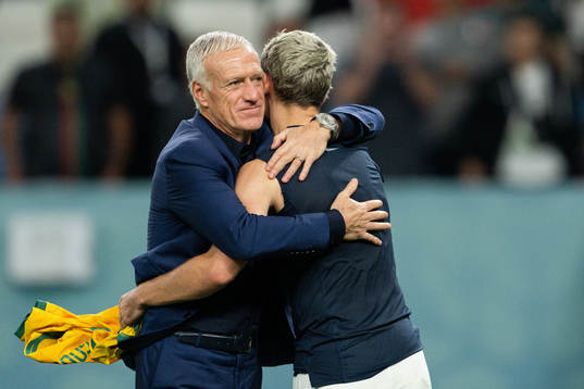 Head coach Didier Deschamps and Antoine Griezmann of France