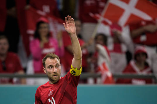 Christian Eriksen of Denmark prepares to take a corner-kick