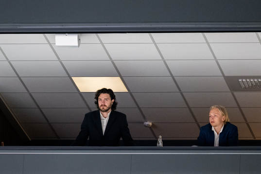 Dennis Everberg and Samuel Jonsson of Rögle in the stands